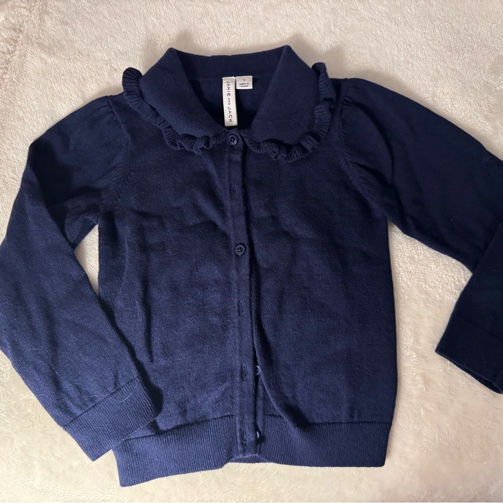 Janie and Jack Dark Blue Ruffle Cardigan